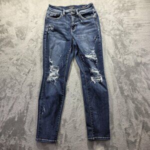 Judy Blue Jeans Womens 5 27 Blue Distressed Boyfriend Fit Stretch Denim Ripped